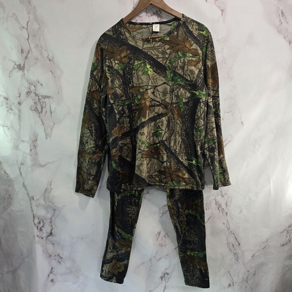 Fleece Camo Baselayer Youth Medium Long Sleeve Pajama Set Top Pants Woodland PJ